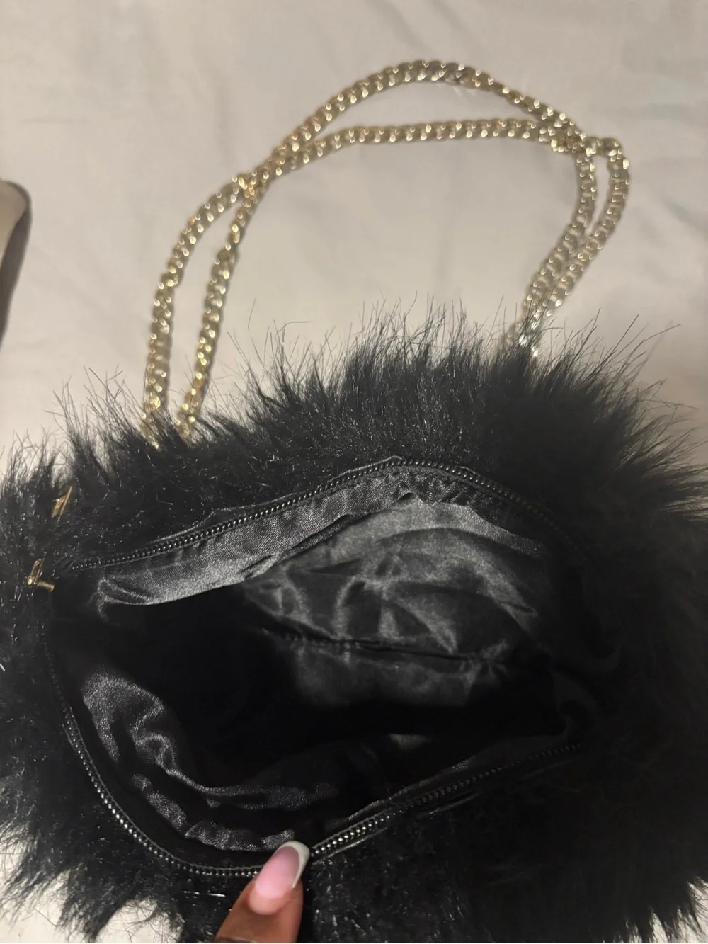 Black Faux Fur Chain clutch